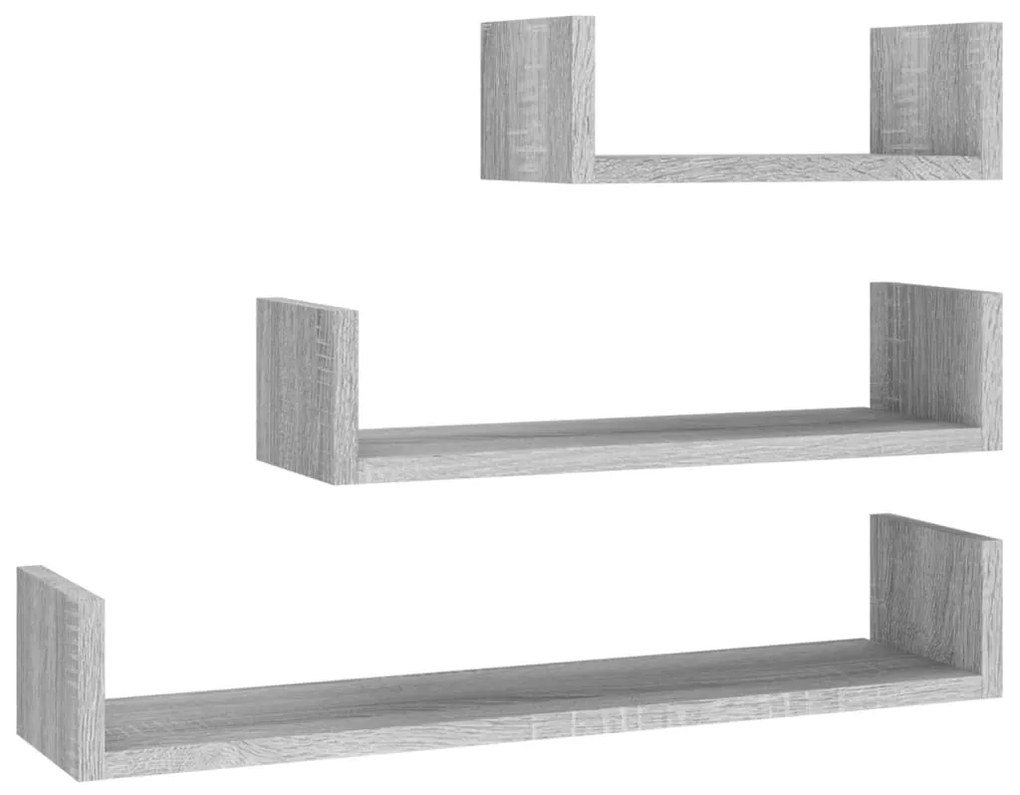 vidaXL Wandschappen 3 st bewerkt hout grijs sonoma eikenkleurig