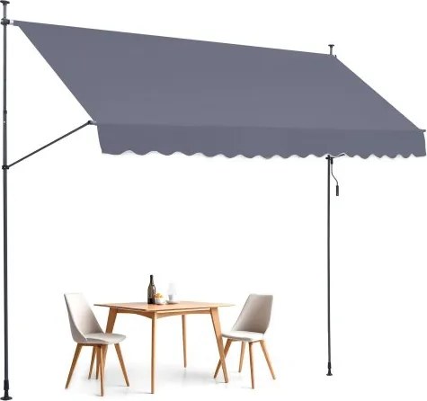 VEVOR Klemzonnescherm 400 x 120 cm, Balkonzonnescherm met handslinger, Zonnescherm, Terrasoverkapping, In hoogte verstelbaar van 218 tot 309 cm, Zonnescherm voor terras/balkon/tuin, Grijs