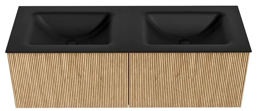 Mondiaz Kurve 130cm badmeubel oak met 2 lades en wastafel cloud dubbel zonder kraangat urban