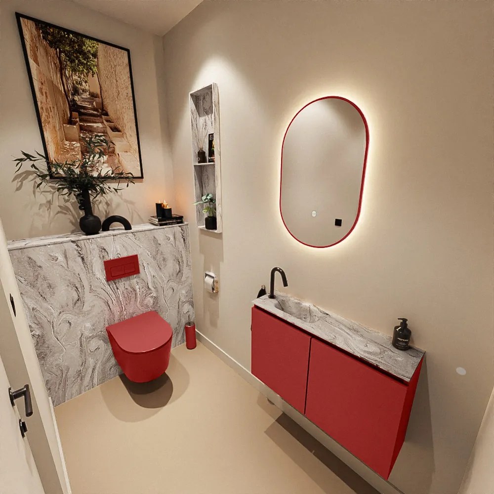 Mondiaz Ture DLux toiletmeubel 80cm fire met wastafel glace links met kraangat