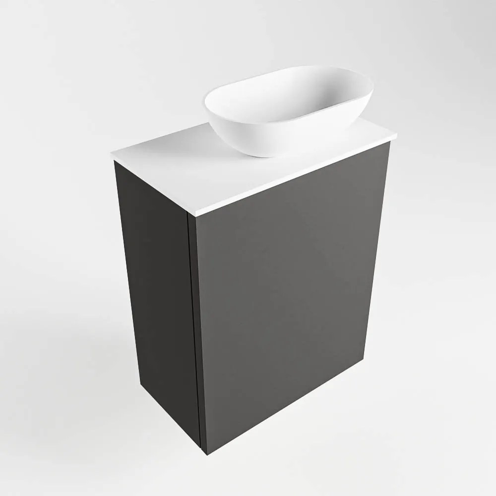 Mondiaz Fowy toiletmeubel 40cm dark grey met witte waskom rechts en kraangat