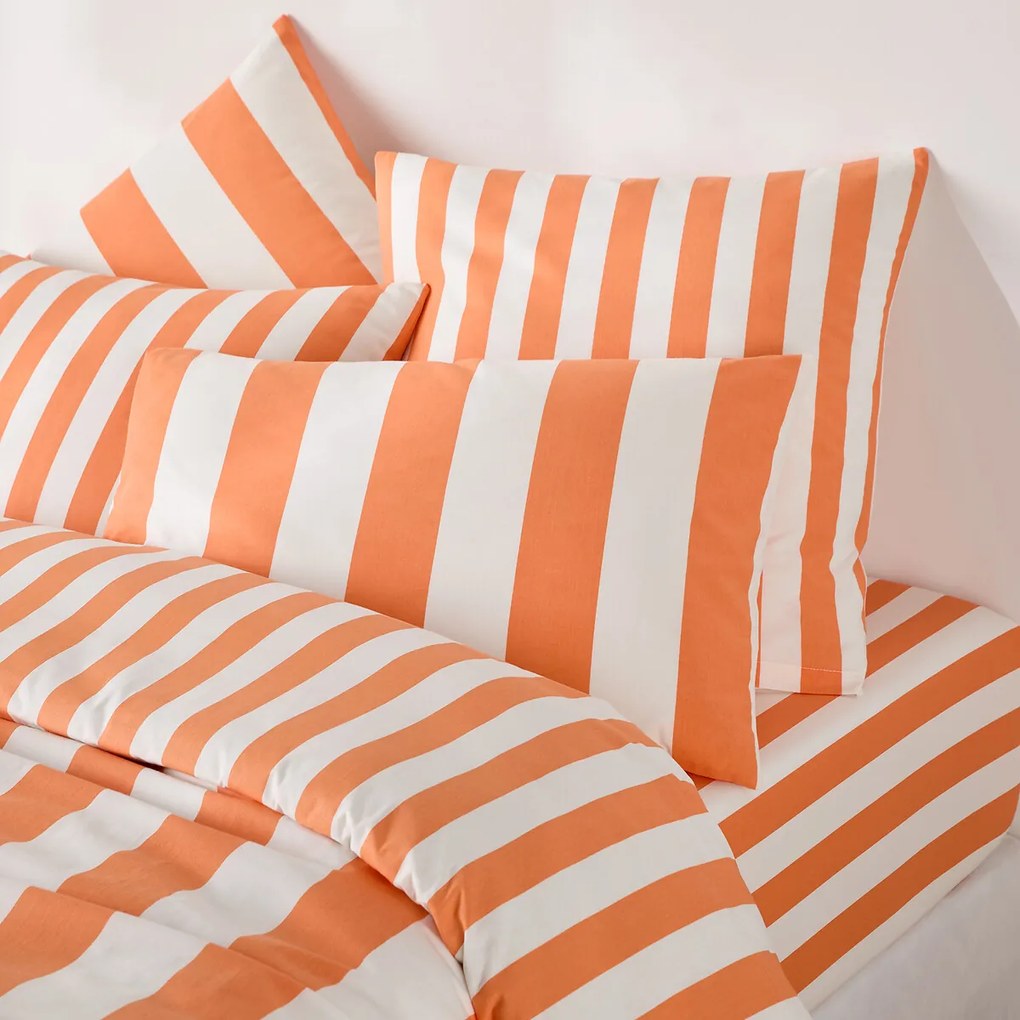 Hoeslaken katoen, omslag 25 cm, strepen print, HENDAYE ORANGE