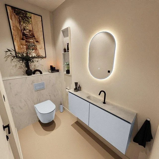 MONDIAZ TURE-DLUX 120cm toiletmeubel Clay. EDEN wastafel Opalo positie midden. Met 1 kraangat. TUREDX120CLAM1OPA