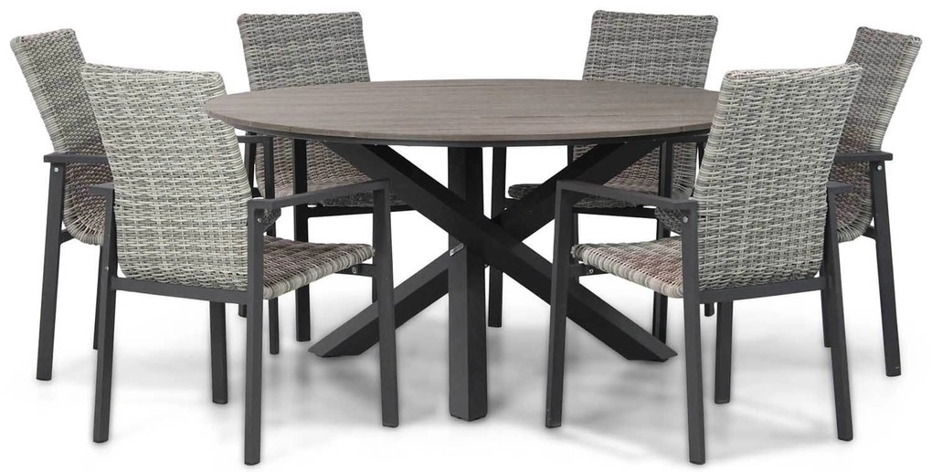 Tuinset Ronde Tuintafel/Rond 6 personen 150 cm Wicker Grijs Lifestyle Garden Furniture Upton/Ancona