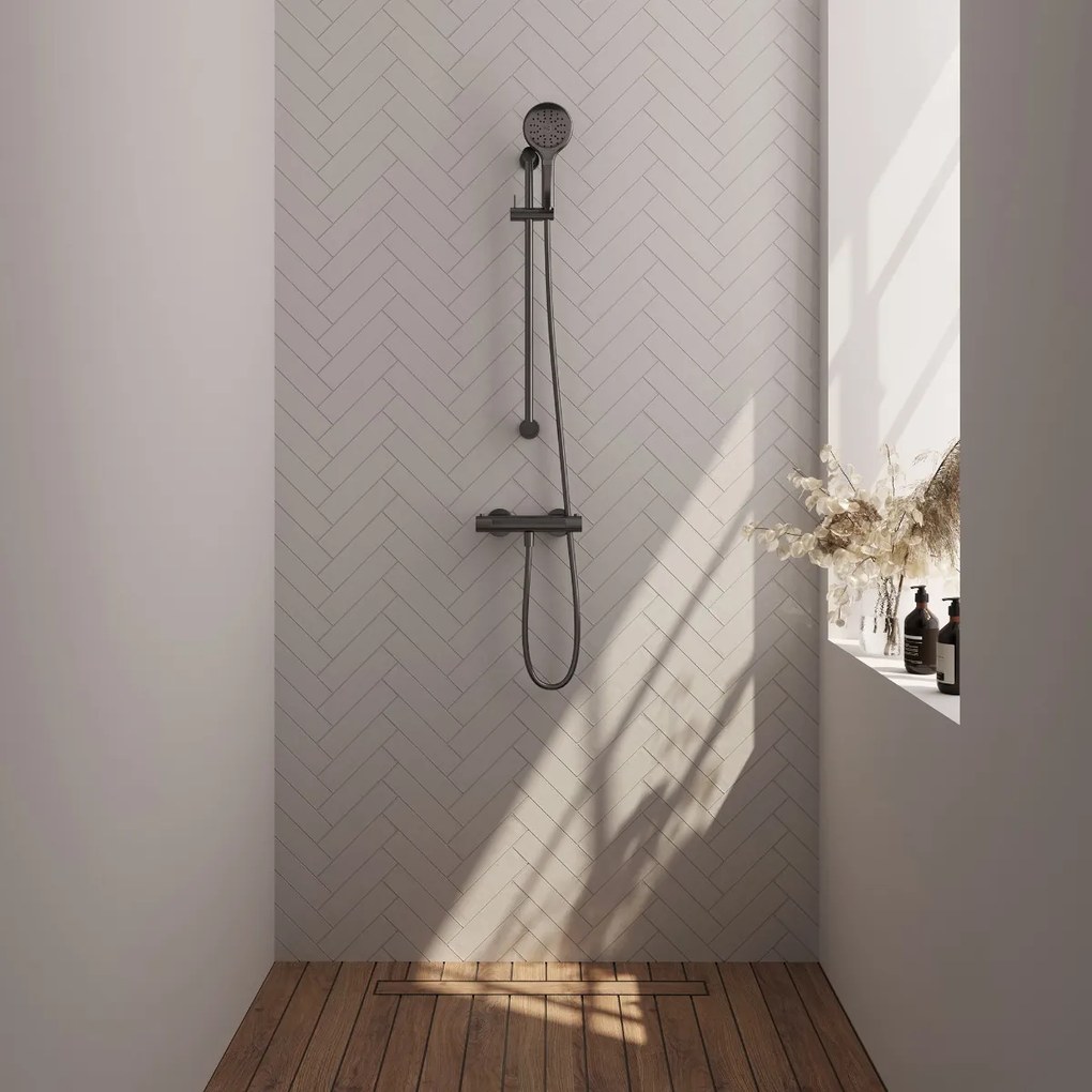 Brauer Gunmetal Carving thermostatische douchekraan met glijstang en 3 standen handdouche gunmetal geborsteld PVD
