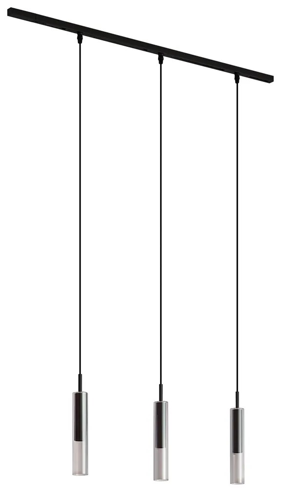 Modern railsysteem zwart met 3 hanglampen zwart met smoke glas 1-fase - Slimline Loyce