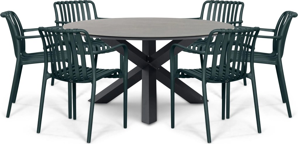 Tuinset Ronde Tuintafel 6 personen 150 cm Kunststof Grijs Domani Furniture Alba/Xento