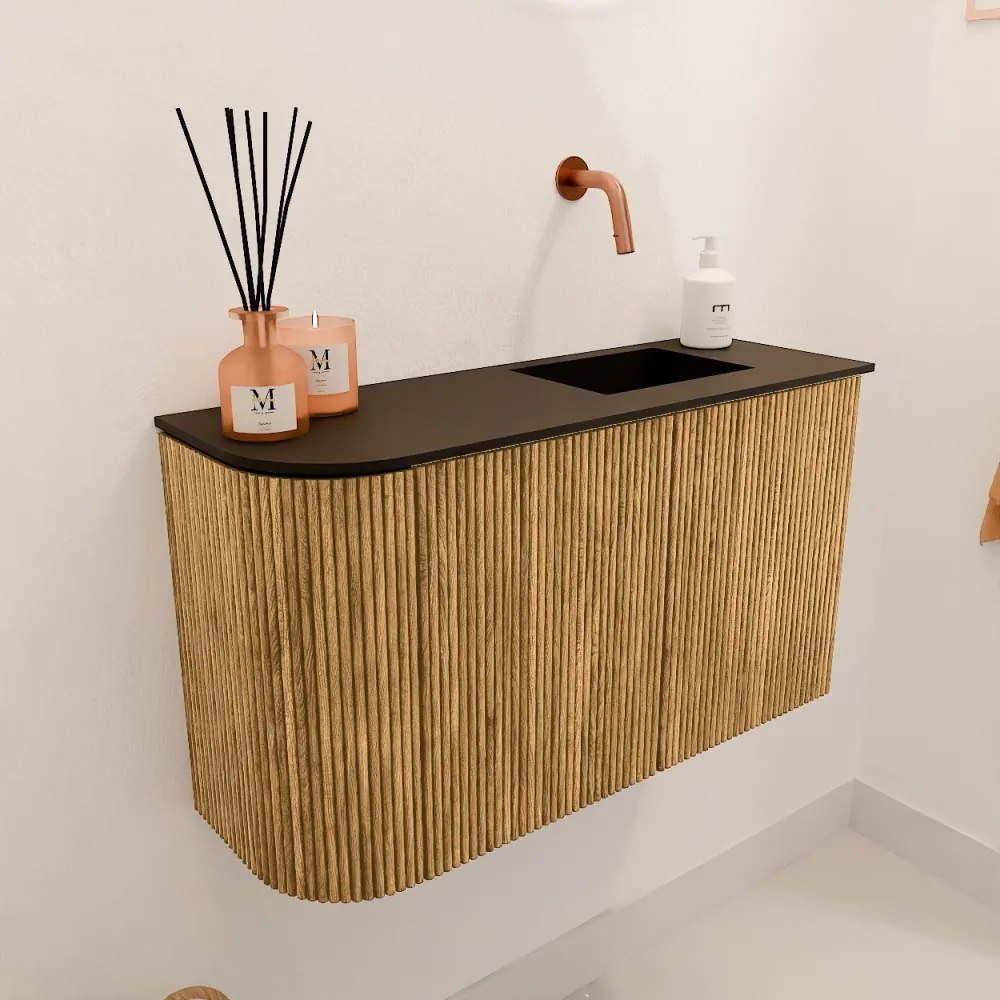 Mondiaz Joya 70cm toiletmeubel ronding links oak met wastafel faye rechts zonder kraangat urban