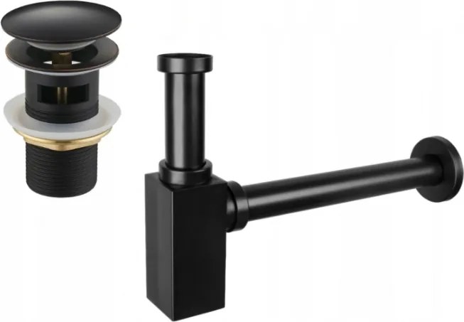 Mexen halve wasbak sifon vierkant met klik-klak plug, met overloop, zwart antiek - 7992060-79