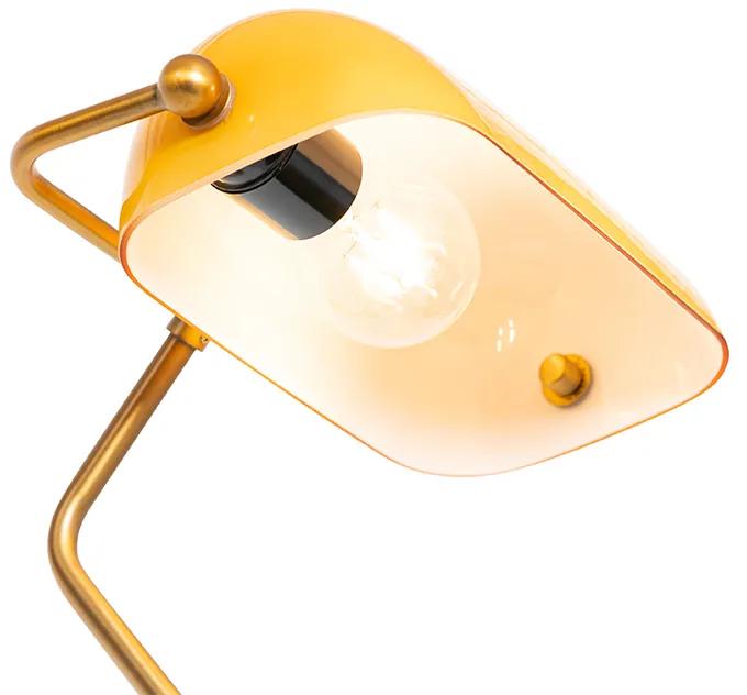 Klassieke notaris vloerlamp brons met amber glas - Banker Klassiek / Antiek E27 Binnenverlichting Lamp