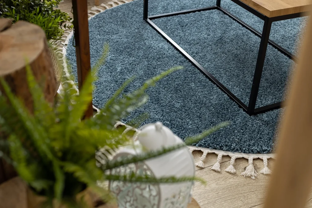 Tapijt BERBER 9000 ROND blauwrand ,  Barber , marokkaanse shaggy