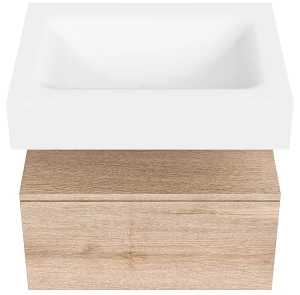 Zaro Alan badmeubel 60cm washed oak 1 lade met vrijhangende wastafel cloud midden zonder kraangat talc