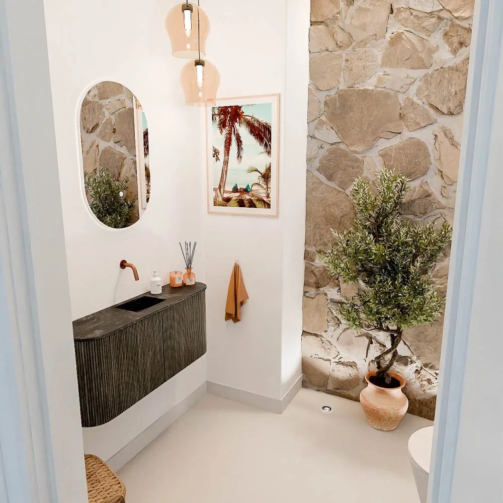 Mondiaz Joya DLux 95cm toiletmeubel ronding links/rechts shadow met wastafel faye midden zonder kraangat lava