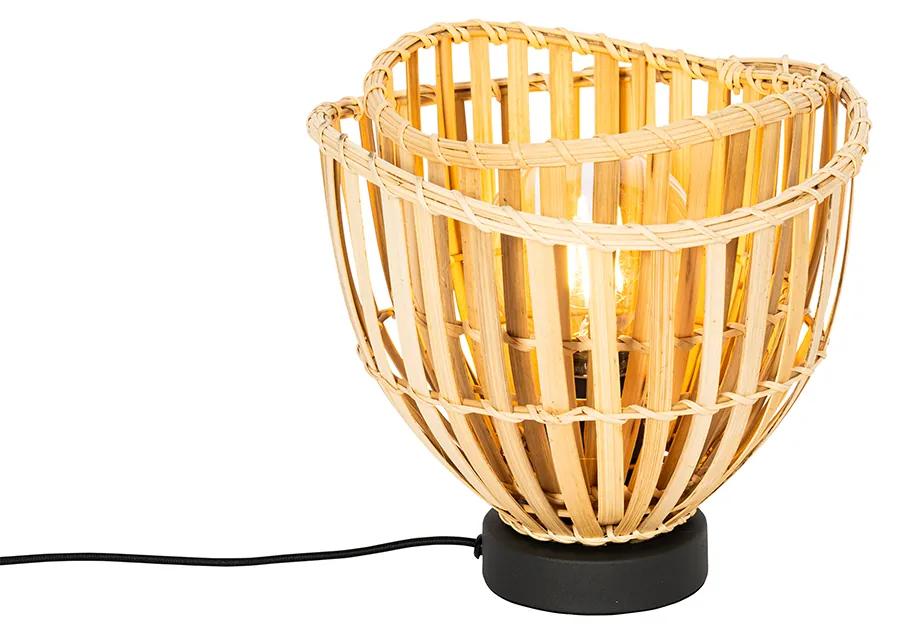 Oosterse tafellamp zwart met naturel bamboe - PuaOosters E27 rond Binnenverlichting Lamp