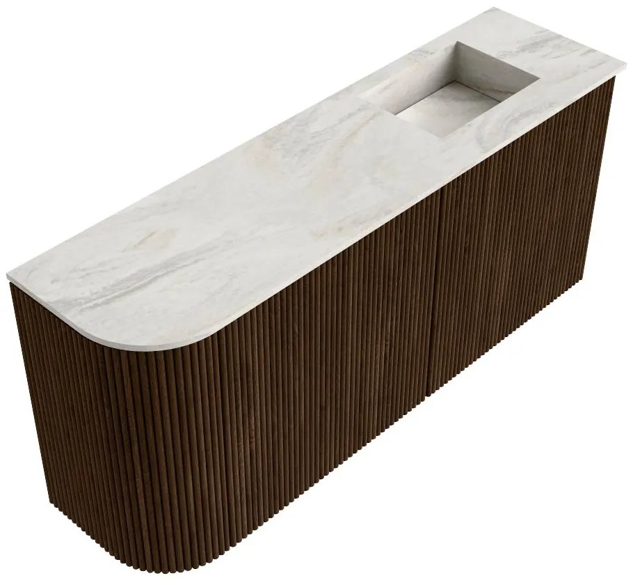 Mondiaz Joya DLux 90cm toiletmeubel ronding links walnut met wastafel faye rechts 1 kraangat ostra