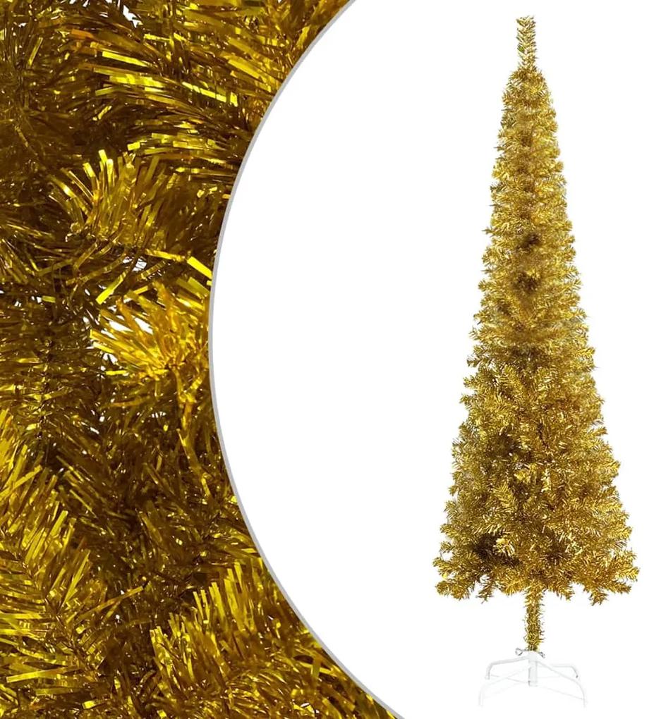 vidaXL Kerstboom met LED's en kerstballen smal 210 cm goudkleurig