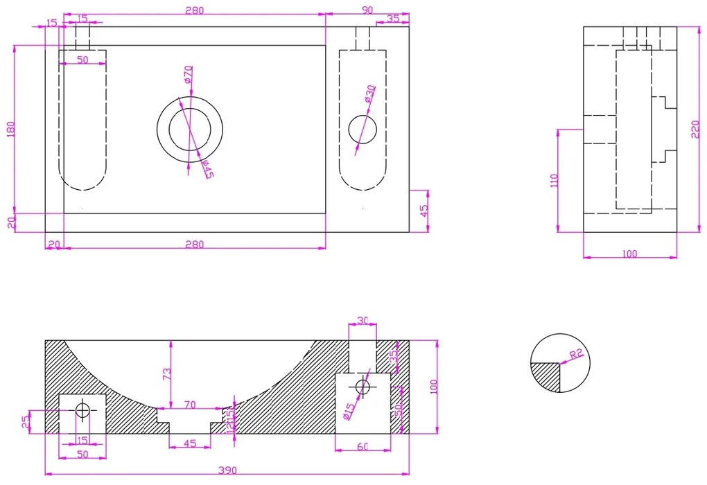 Fontana Terrazzo toiletmeubel met ribbelfront 40cm wit mat