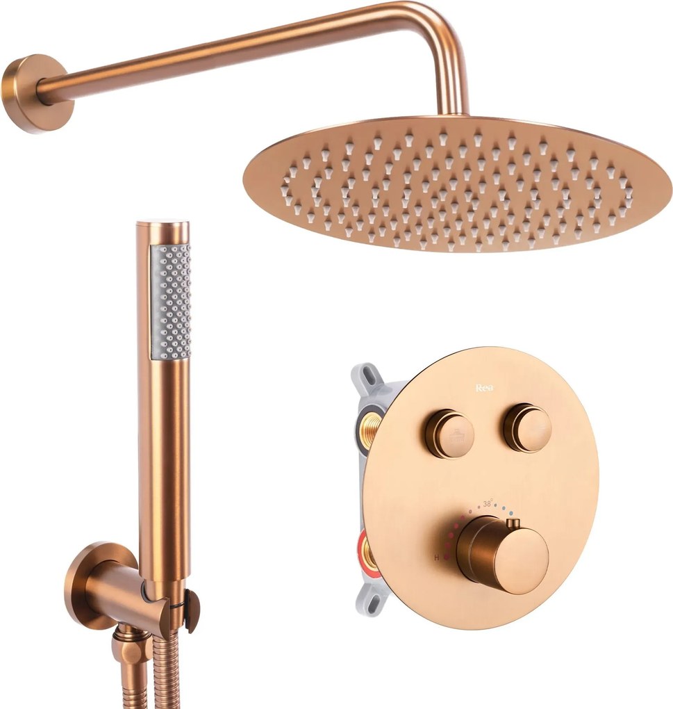 Inbouw regendoucheset Rea Lungo COPPER BRUSH met thermostaat + BOX
