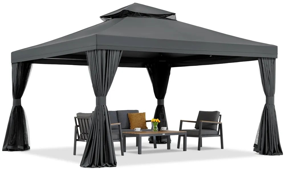 Tuinpaviljoen met klamboe en gordijnen Valencia 4x4m antraciet Garden Point