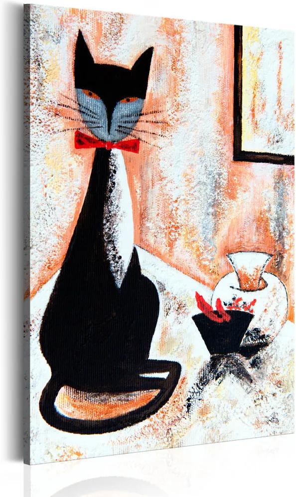 Schilderij - Kat met rode strik