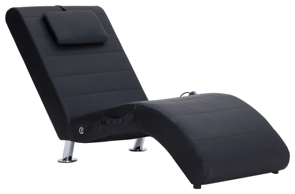 vidaXL Massage chaise longue met kussen kunstleer zwart