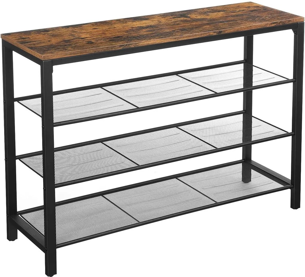 Nancy's Milan Schoenenkast - 4 lagen - Schoenenrek - Schoenenbank - Rustiek Bruin - Industrieel - 100 x 30 x 72 cm