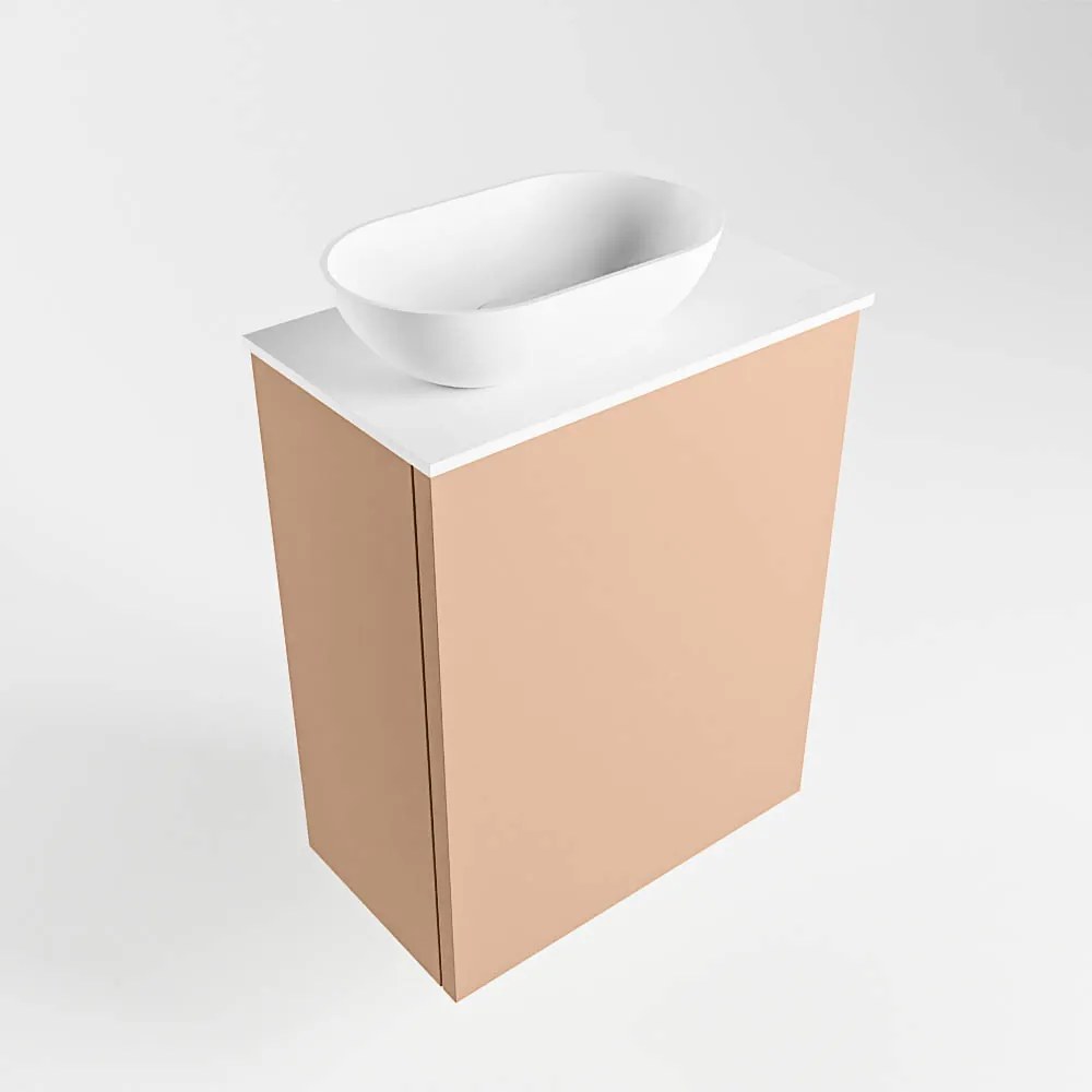 Mondiaz Fowy toiletmeubel 40cm rosee met witte waskom links en kraangat