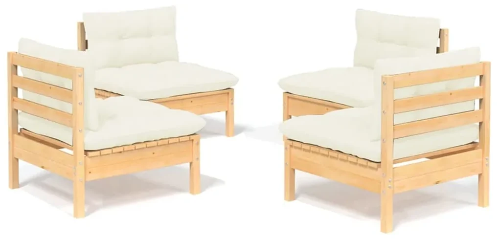 vidaXL 4-delige Loungeset met crèmekleurige kussens grenenhout