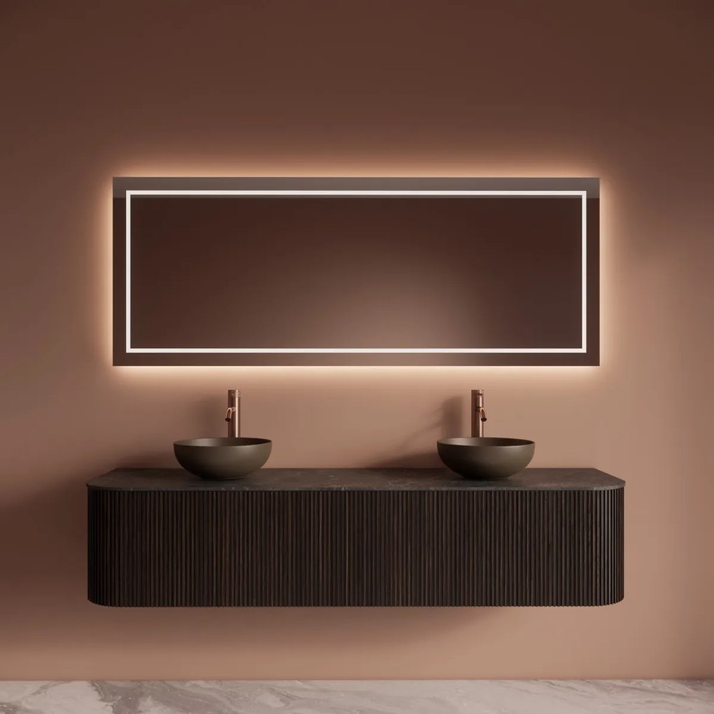 Gliss Design Alluro badmeubel ribbelfront met ronding links/rechts 180cm ebony en zwart leisteen toppaneel