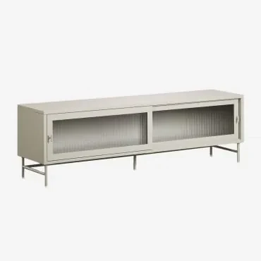 Tv-meubel 180x40 Cm In Staal En Glas Paoline Groen – Khaki - Sklum