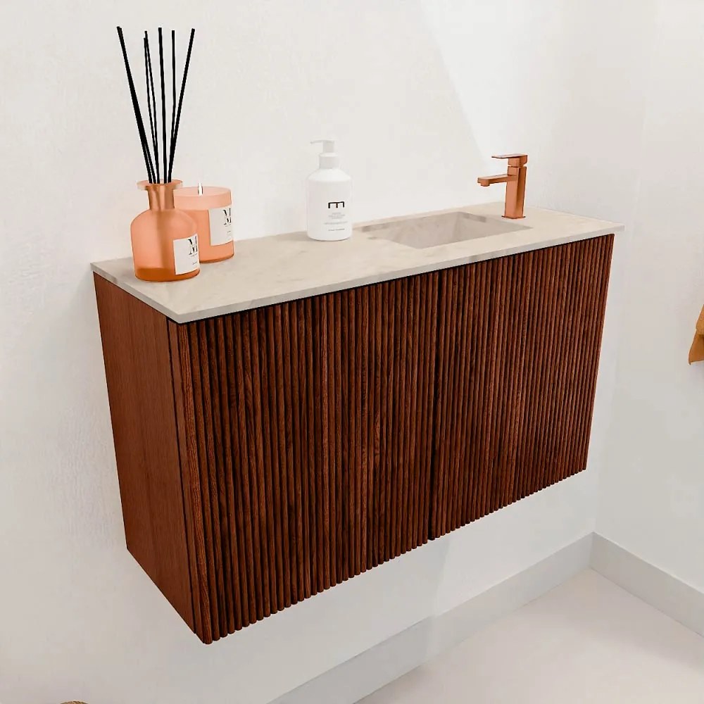 Mondiaz Joya DLux 70cm toiletmeubel ruby met wastafel faye rechts 1 kraangat frappe