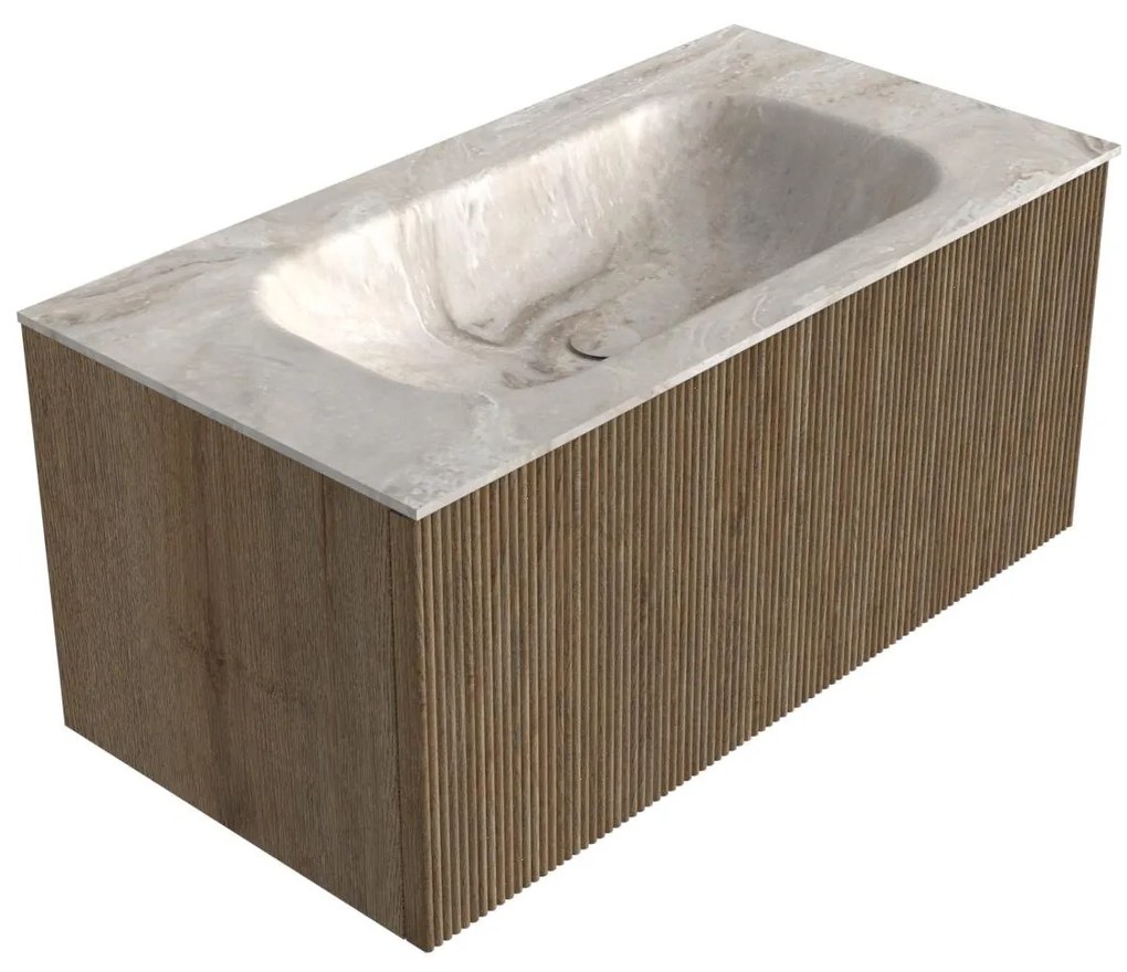 Mondiaz Kurve-dlux 90cm badmeubel dusk met 1 lade en wastafel big small midden zonder kraangat frappe