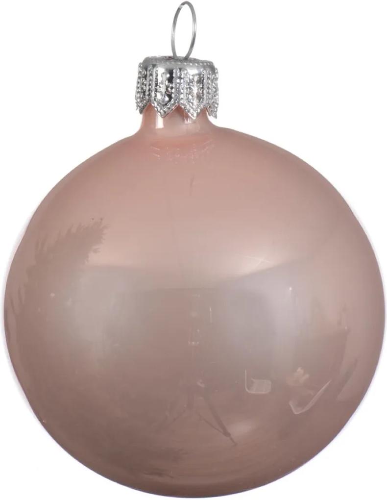 6 Glazen kerstballen glans 8 cm poeder roze