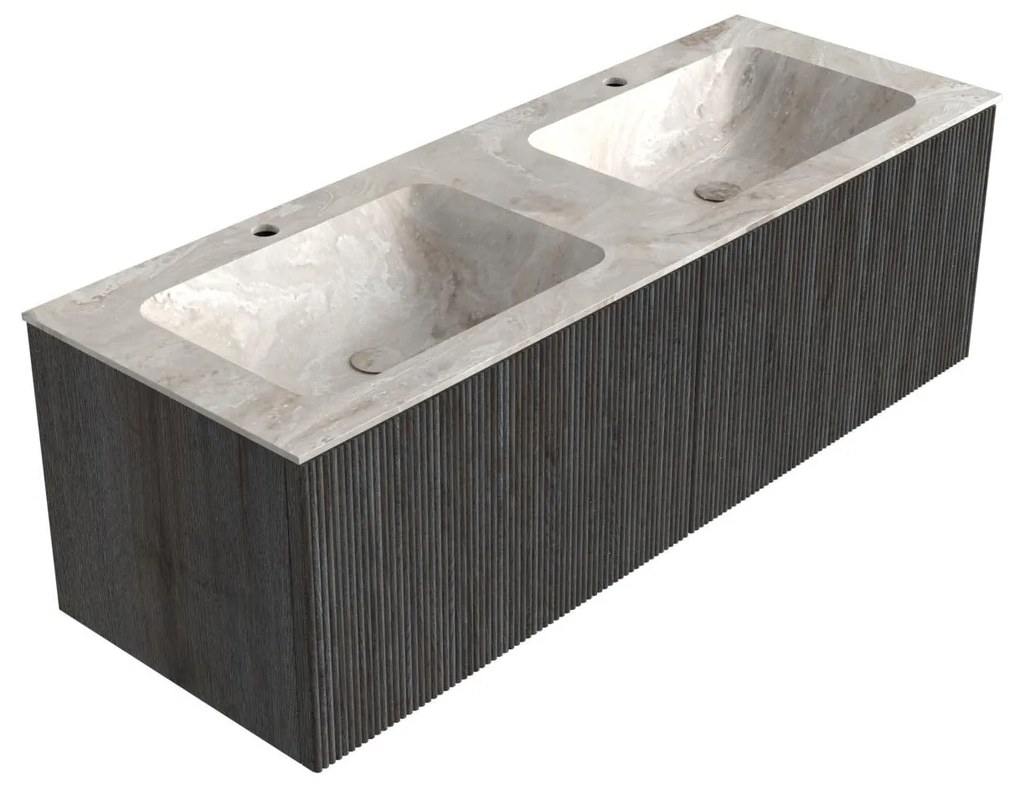 Mondiaz Kurve-dlux 130cm badmeubel shadow met 2 lades en wastafel leaf dubbel 2 kraangaten frappe