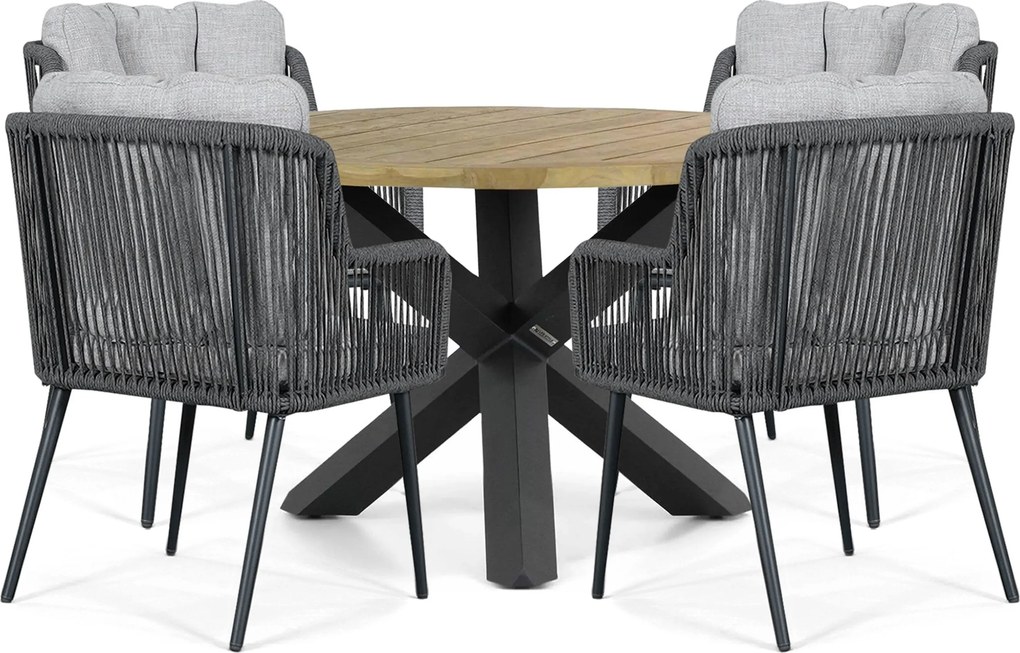 Tuinset Ronde Tuintafel 4 personen 120 cm Rope Grijs Lifestyle Garden Furniture Tivoli/Rockville