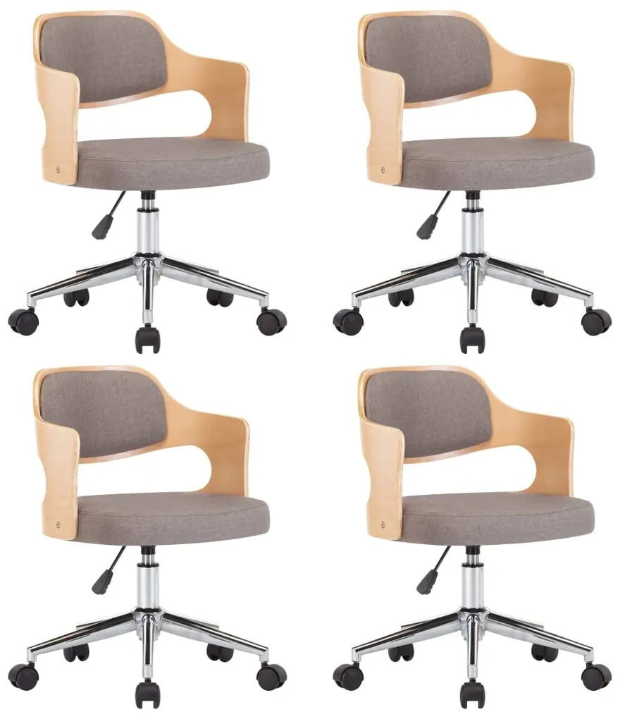 vidaXL Eetkamerstoelen 4 st draaibaar gebogen hout en stof taupe