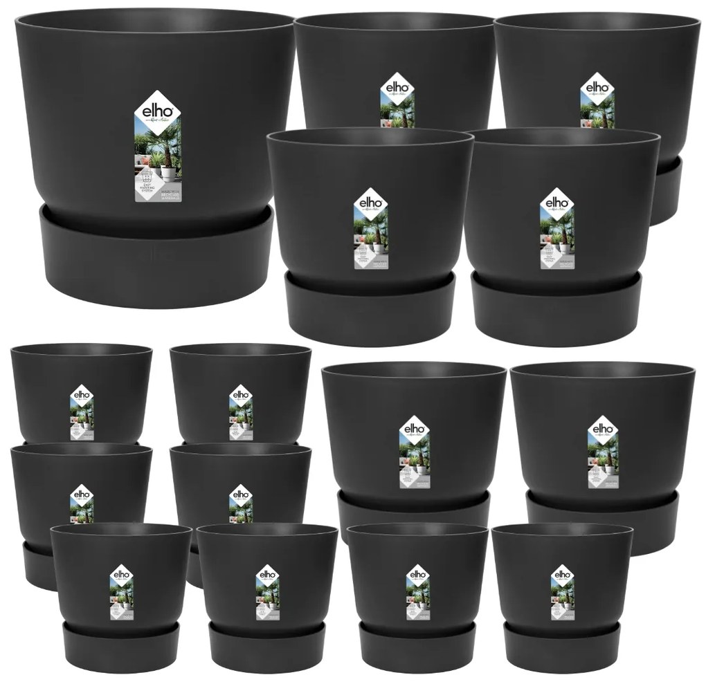15x Pot elho Greenville zwart (8x D14x13, 2x D24xH23, 4x D30xH28, 1x D47xH44)