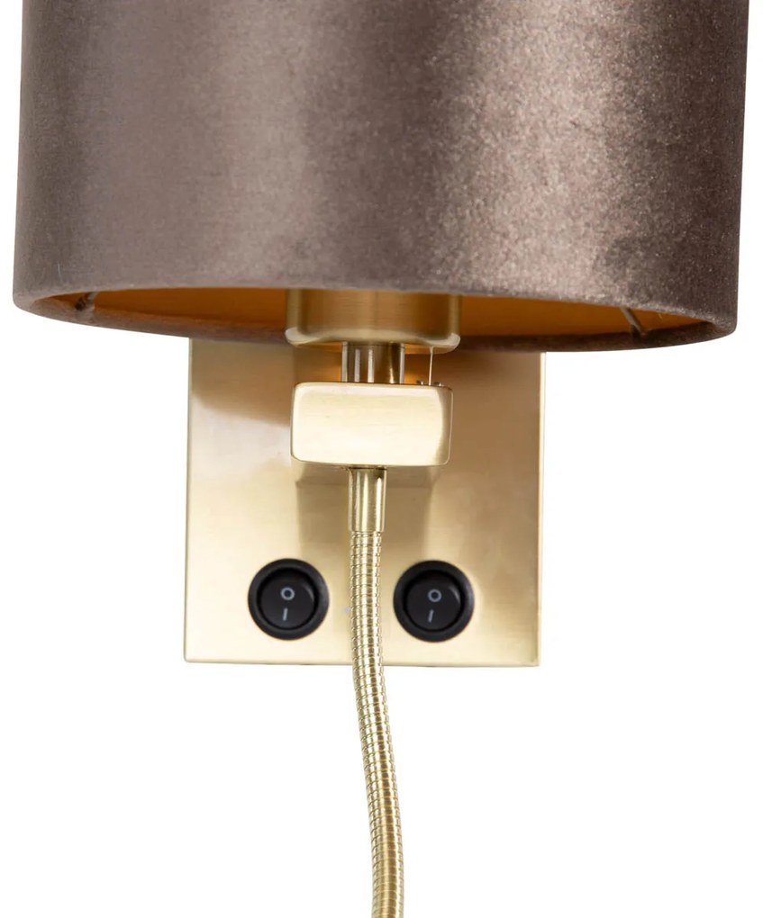 Wandlamp brons met velours kap bruin 18cm - Brescia Klassiek / Antiek, Modern E27 rond Binnenverlichting Lamp