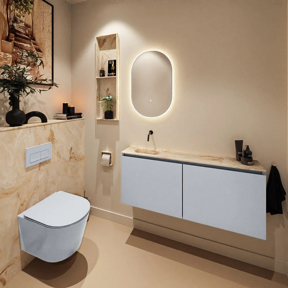 Mondiaz Ture DLux toiletmeubel 120cm clay met wastafel frappe links zonder kraangat