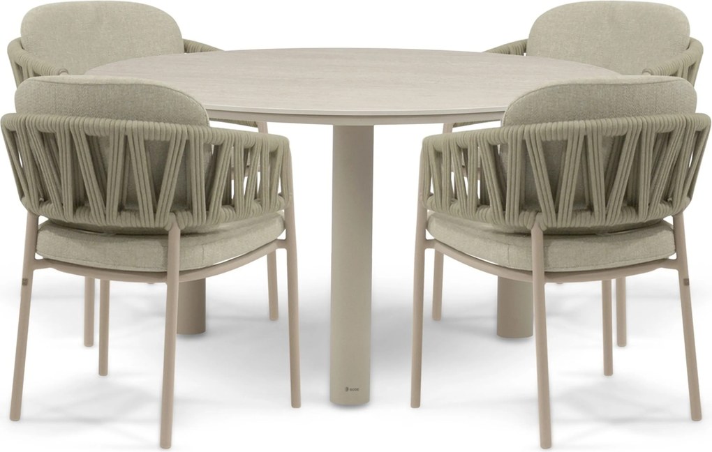 Tuinset Ronde Tuintafel 4 personen Rope Zand/Beige 4 Seasons Outdoor Calma/Trino