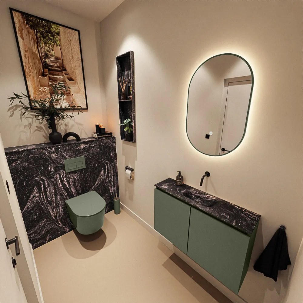 Mondiaz Ture DLux toiletmeubel 80cm army met wastafel lava midden zonder kraangat