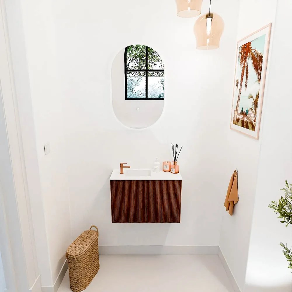 Mondiaz Joya 60cm toiletmeubel ruby met wastafel faye links 1 kraangat talc