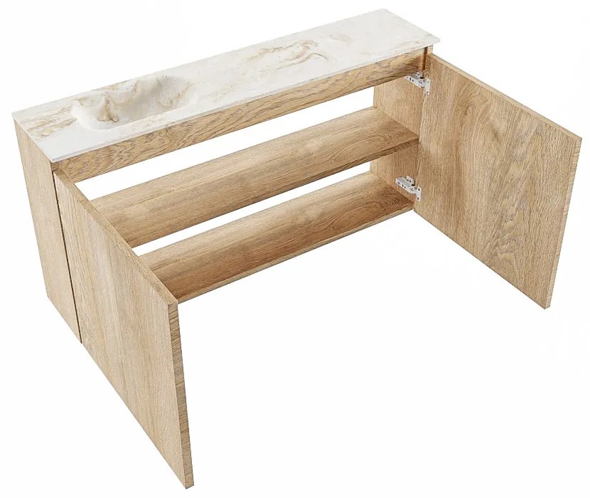 Mondiaz Ture DLux toiletmeubel 100cm washed oak met wastafel glace links met kraangat