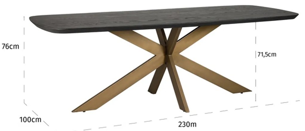 Eettafel Hout En Messing 230 Cm - 230 X 100cm.