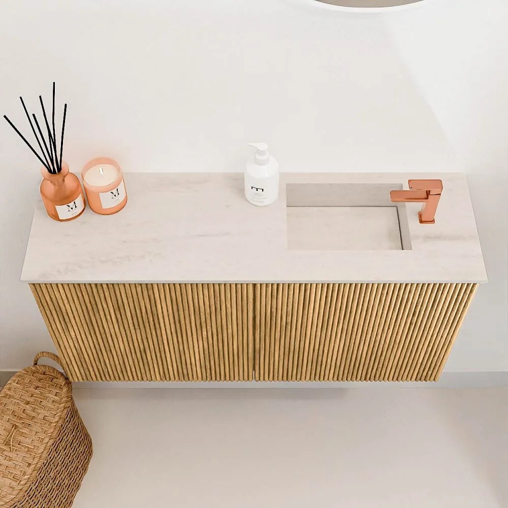 Mondiaz Joya DLux 80cm toiletmeubel oak met wastafel faye rechts 1 kraangat meli