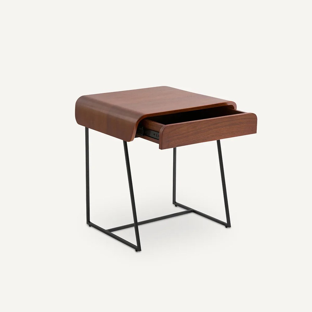 Nachtkastje in notenhoutfineer, Bardi design E. Gallina