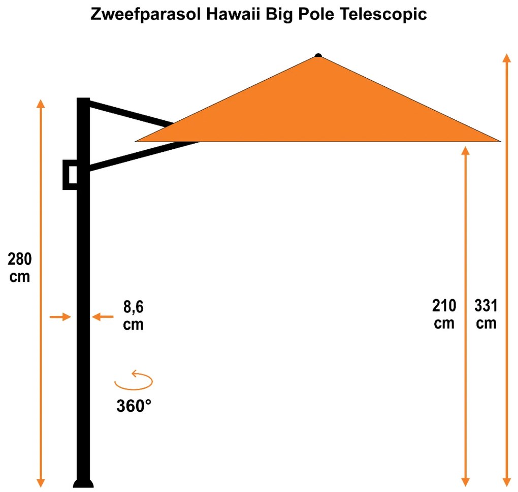 Garden Impressions Hawaii Big Pole telescopic zweefparasol 300x400 cm - donker grijs