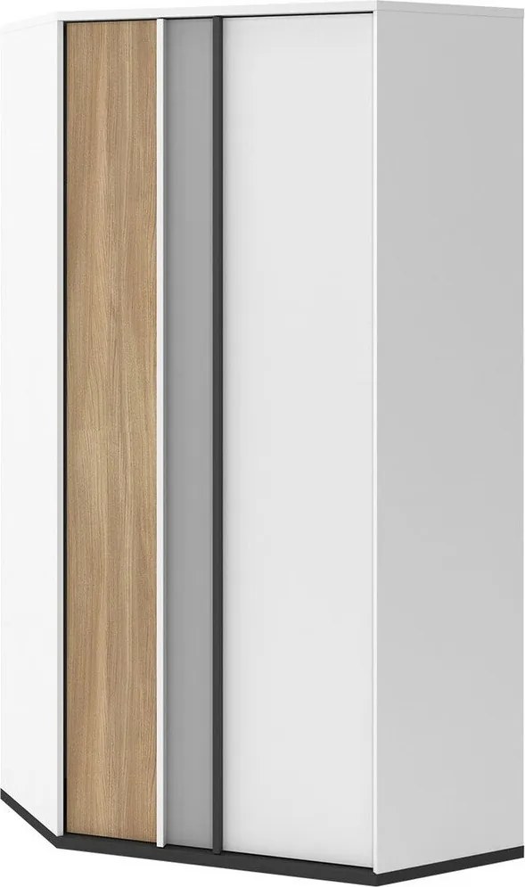 Hoekkledingkast Marvesi 117, Wit, Eiken, Grafiet, Lichtgrijs, 198x95x95cm, 105 kg, Kledingkast deuren: Met scharnieren, Aantal planken: 8, Aantal planken: 8