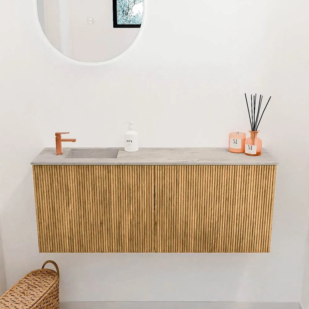 Mondiaz Joya DLux 100cm toiletmeubel oak met wastafel faye links 1 kraangat glace
