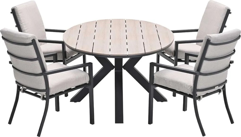 Garden Impressions Senja tuinset 5-delig desert sand - Tulli tuintafel 180x115 cm - light teak vironwood